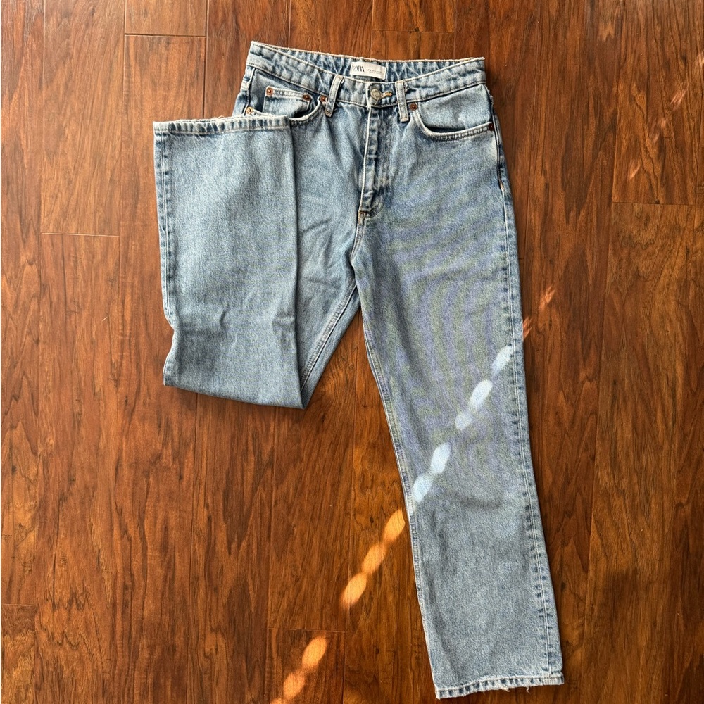 Zara Blue Straight-Leg Jeans Classic Denim Sz 4